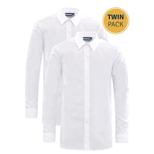 Boys Slim Fit L/S Twin Pack Shirt White